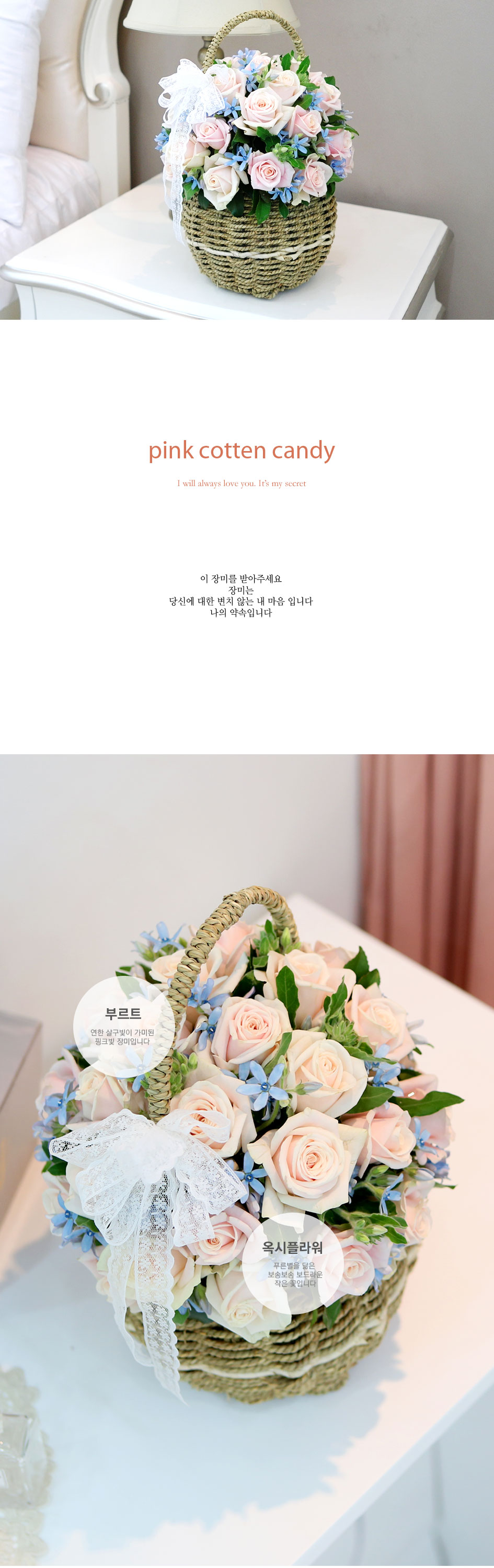 장미의 맹세 - pink cotton candy(봄,겨울엔 블루옥시 대신 다른꽃으로 대체됩니다