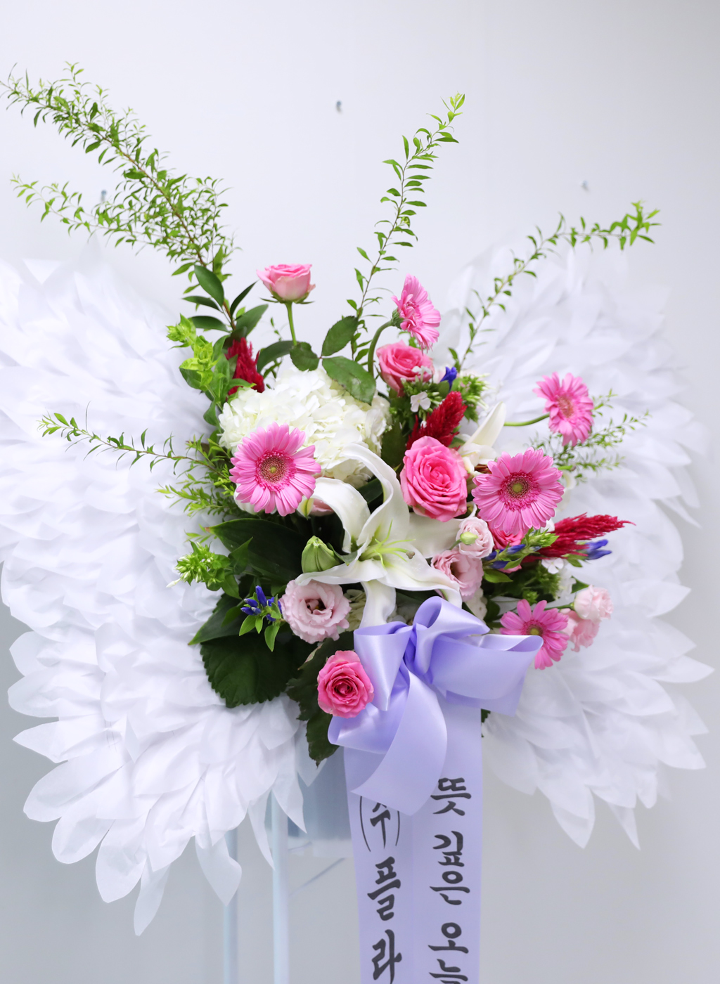 “‘천사의 축복’으로 특별한 날에 순수한 기쁨과 행복을 담아보세요.
부드러운 핑크톤과 하얀 날개 장식이 어우러져,
축하의 순간을 품격 있게 꾸며주며, 진심 어린 축하의 마음을 따뜻하게 전해보세요!
