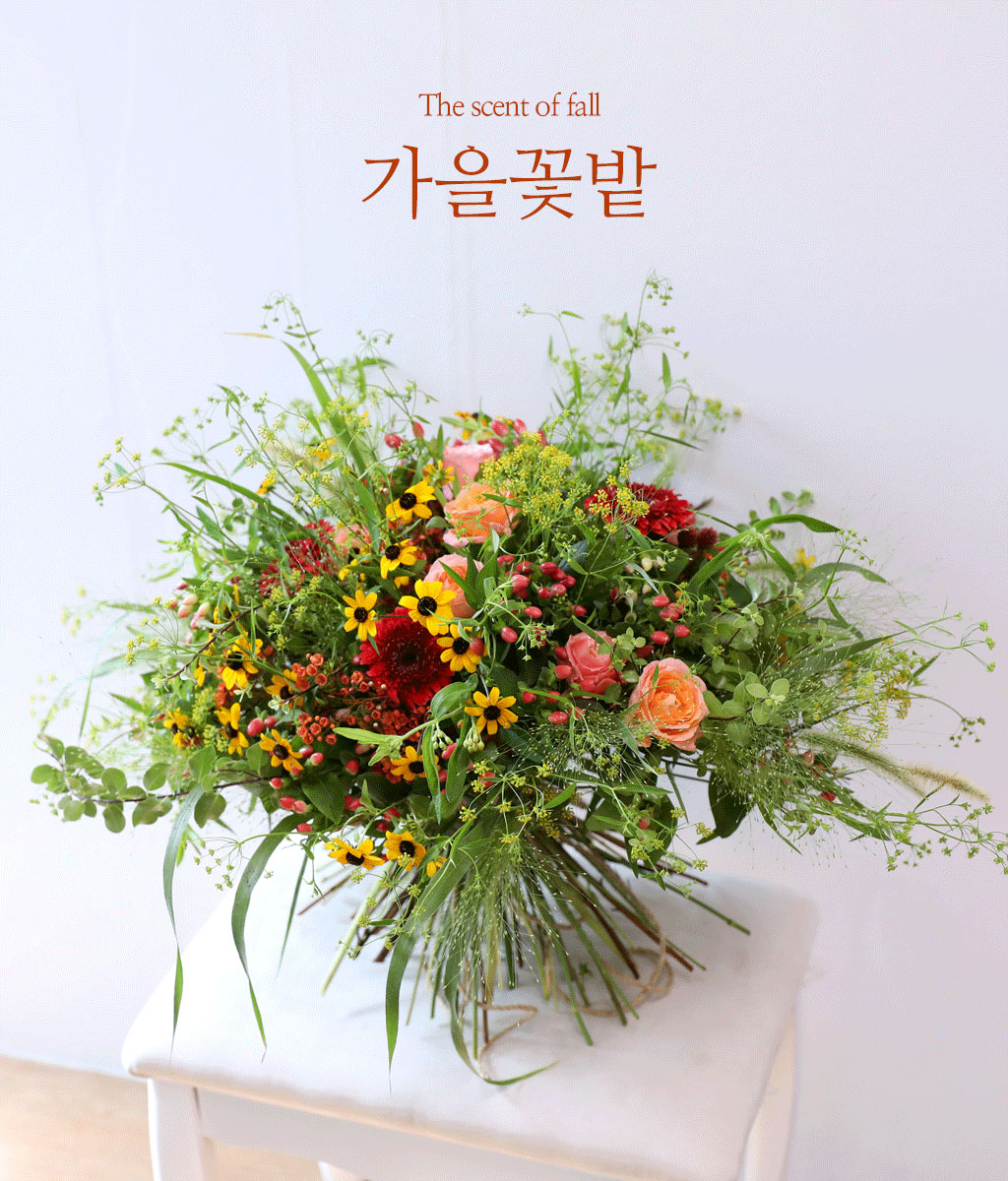 가을의 정수를 담은 "Autumn Harmony" 꽃다발은 노랑과 레드 코랄색의 꽃들이
정교하게 어우러져 가을의 풍미를 완벽히 표현합니다.