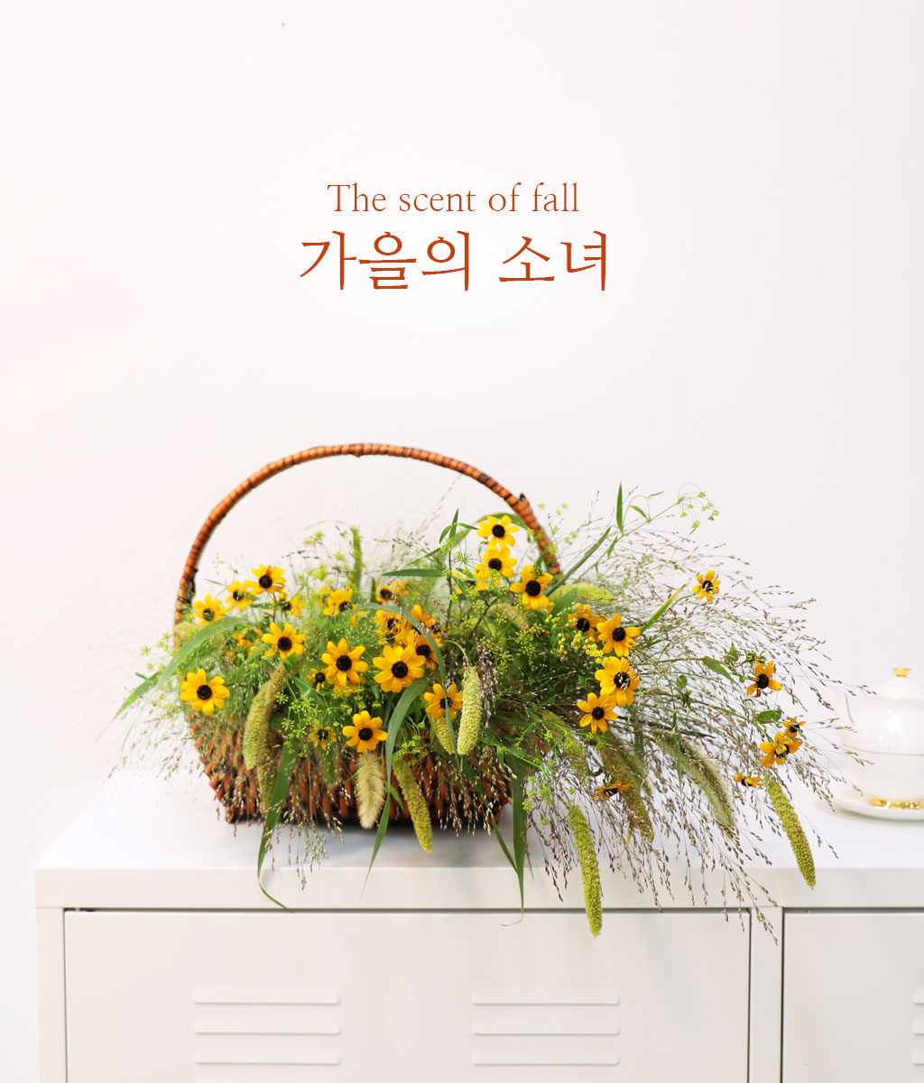 가을의 선선한 바람에 흔들리는 갈대밭 풍경의 분위기가 느껴지는 꽃바구니 입니다.