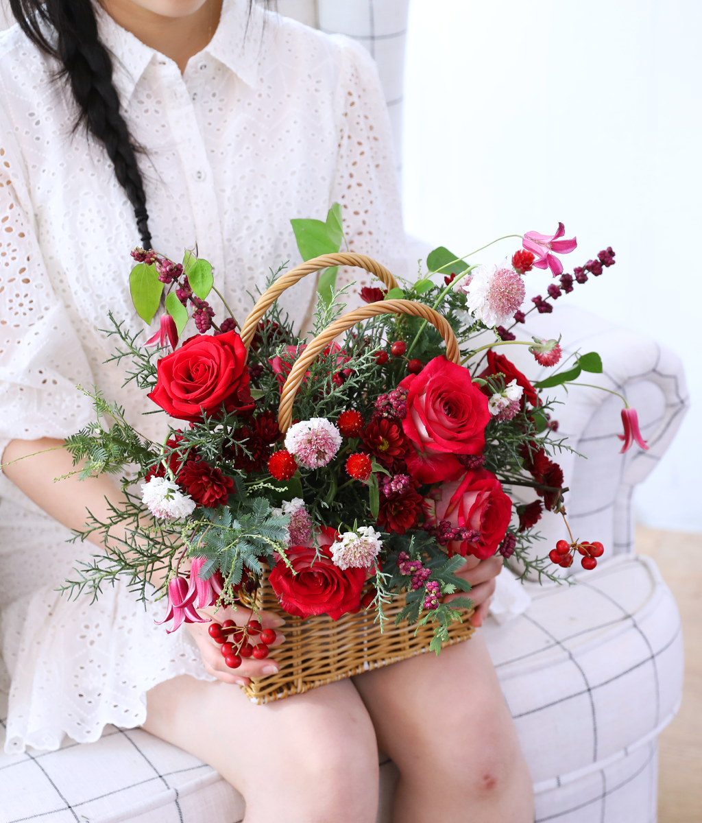 Merry Ruby Basket Bouquet